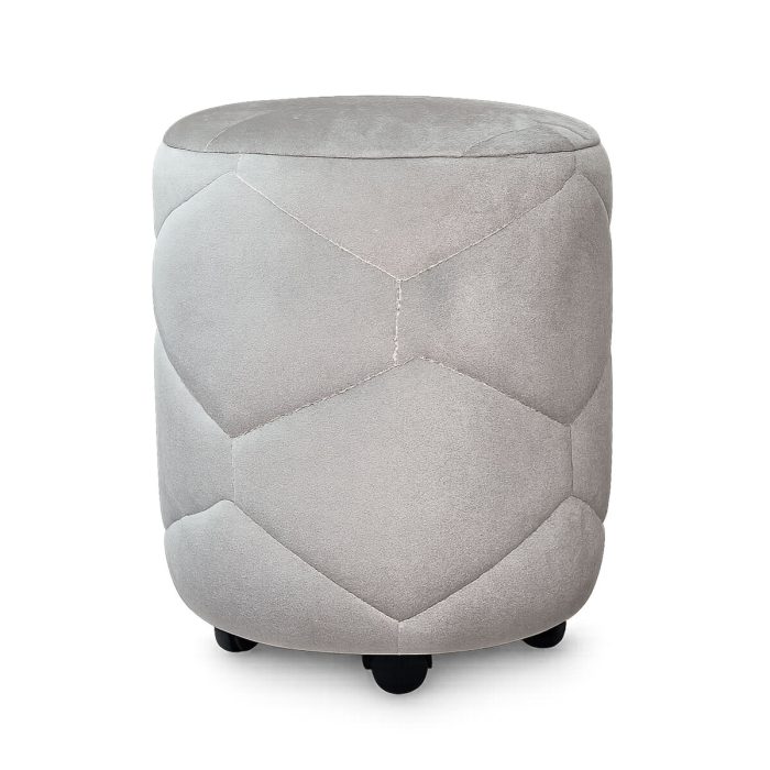 Ratemo Tekerlekli Puf Tabure Silindir Makyaj Pufu Döşemelik Kumaş Koltuk 5 Tekerlekli Gri