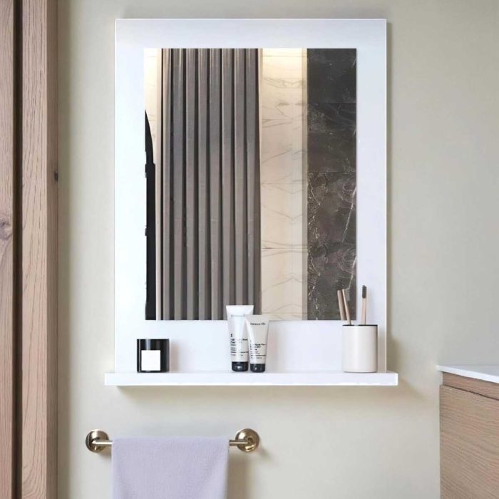 Beyaz Raflı Banyo Aynası 60x45