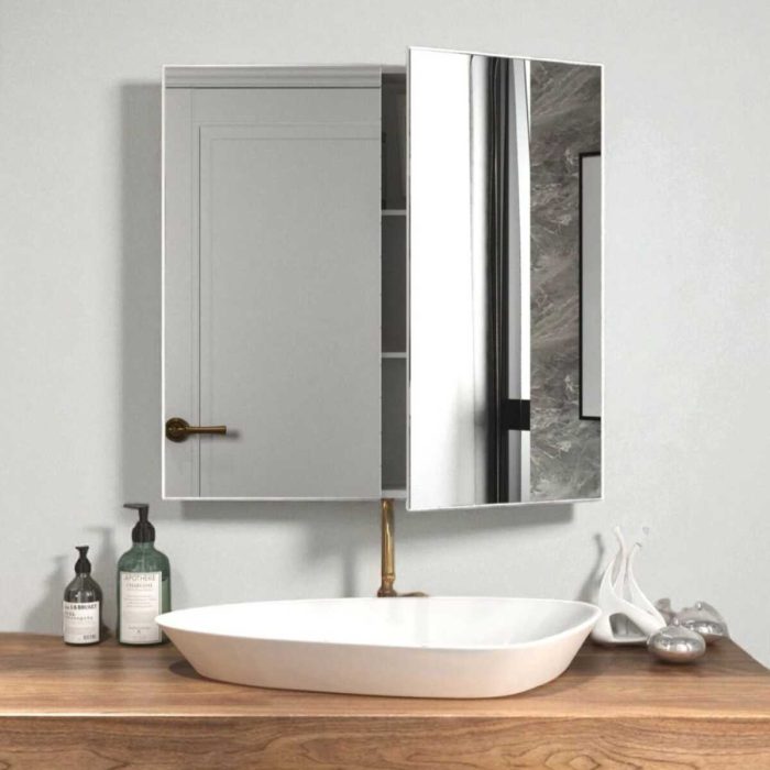 Aynalı Banyo Dolabı İki Kapaklı 70X70X15 cm