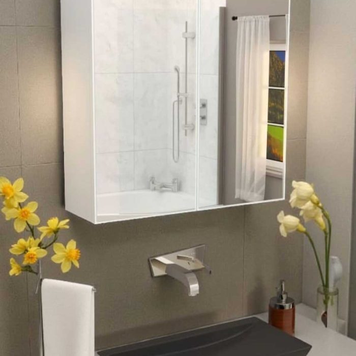 Aynalı Banyo Dolabı İki Kapaklı 60X60X15 cm