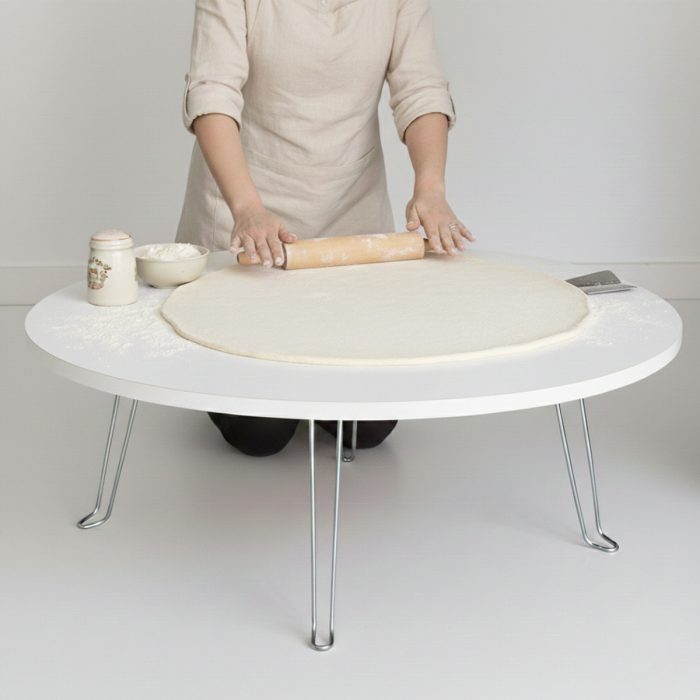 Ratemo Parlak Beyaz Katlanır Yer Sofrası – 22 cm Yükseklik 80 cm Çapında