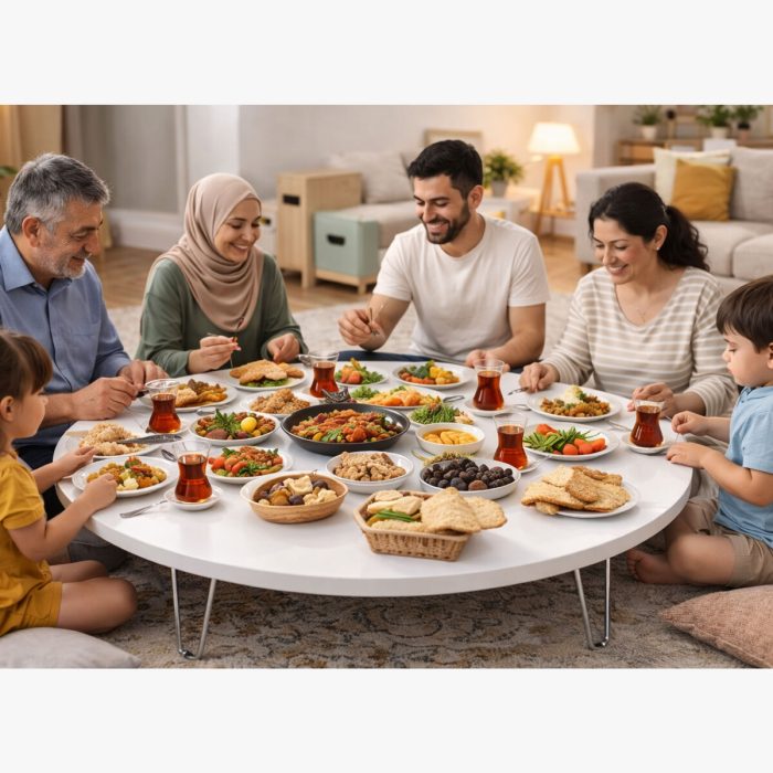 Ratemo Parlak Beyaz Katlanır Yer Sofrası – 22 cm Yükseklik | 75-80-90 cm Çap Seçenekli