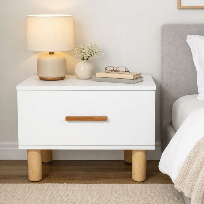 Beyaz Çekmeceli Komodin | Yatak Odası & Bebek Odası için Modern Ahşap Ayaklı Komodin