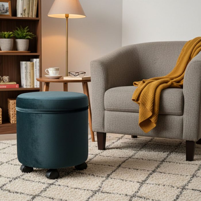 Tekerlekli Puf Tabure Siyah/Antrasit Gri – 35x40 cm-Çok Amaçlı Oturma Pufu, Çocuk Pufu, Ayakucu Puf