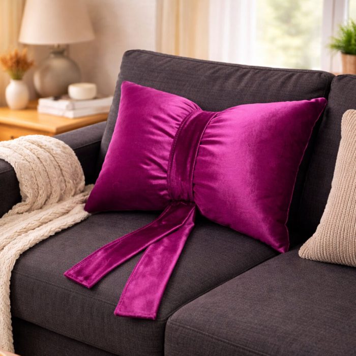 Fiyonk Kurdele Tasarımlı Dekoratif Kırlent Yastık, 1. Sınıf Döşemelik Kumaş, Dolgulu Hediye Minder