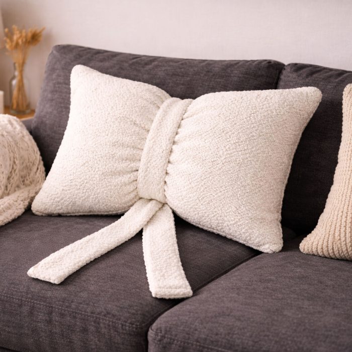 Fiyonk Kurdele Tasarımlı Dekoratif Kırlent Yastık, 1. Sınıf Döşemelik Kumaş, Dolgulu Hediye Minder