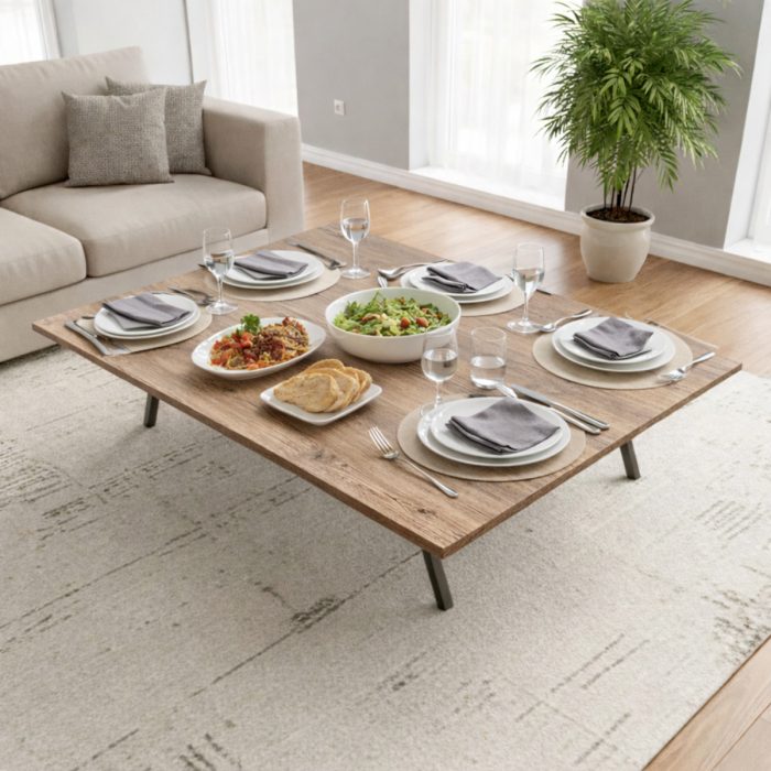 Ratemo Katlanabilir Yer Masası – Yer Sofrası 119x69 cm | Metal Boru Ayaklı, Kulanıma Hazır