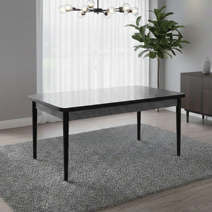 Açılır Yemek Masası (Kelebek Masa) – Mermer Desenli, Siyah Ayaklı, 110–140 cm
