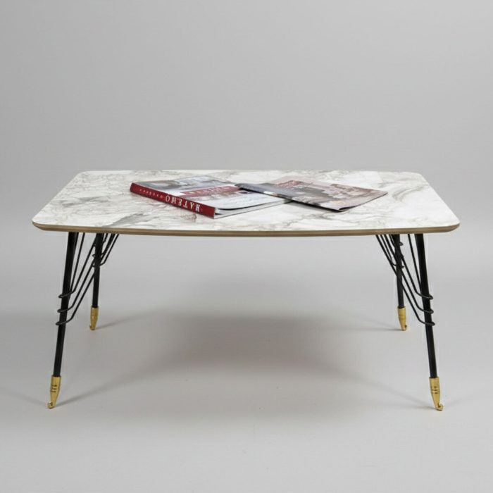 Mermer Desenli MDF Orta Sehpa | 90x60 cm | Metal Ayaklı Modern Salon Sehpası