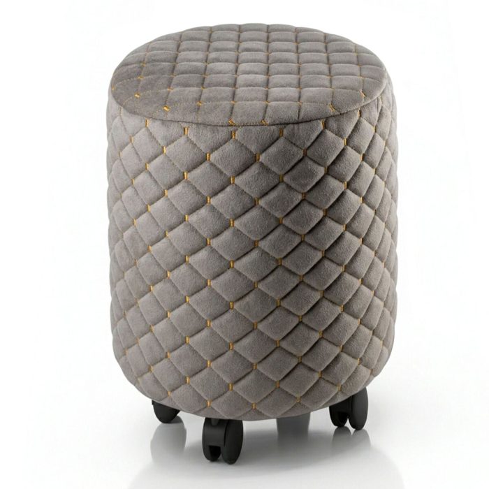 Tekerlekli Puf Tabure 35x40 cm – Döşemelik Kumaş, Sağlam Kasa, 5 Tekerlekli