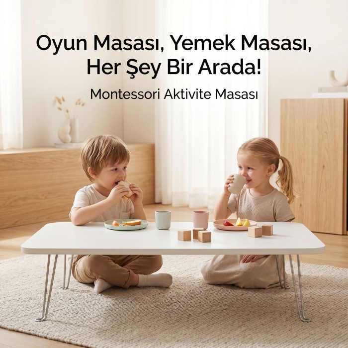 Beyaz Renk Metal Katlanır Ayaklı Çocuk Oyun Masası, Kamp Sofrası, Yer Sofrası